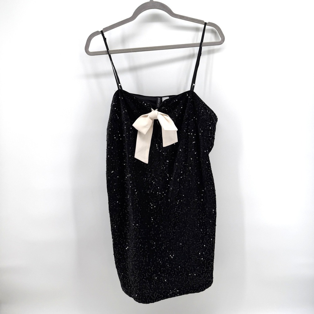 H&M Divided Mini‎ Dress Sequin Bow Large Black Womens Party Cocktail NYE Sparkly